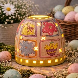 Easter Ceramic Tealight Holder Bunny Chick Light Up Decor